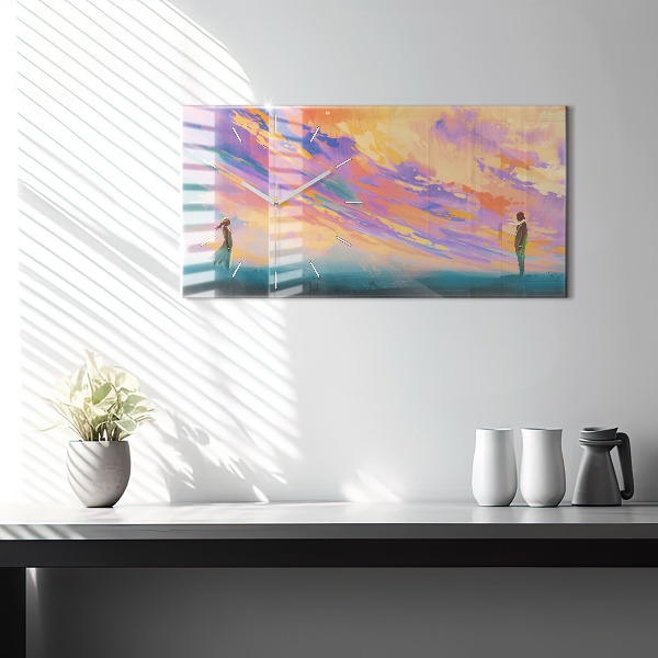 Horizontální hodiny na skle Platonická láska