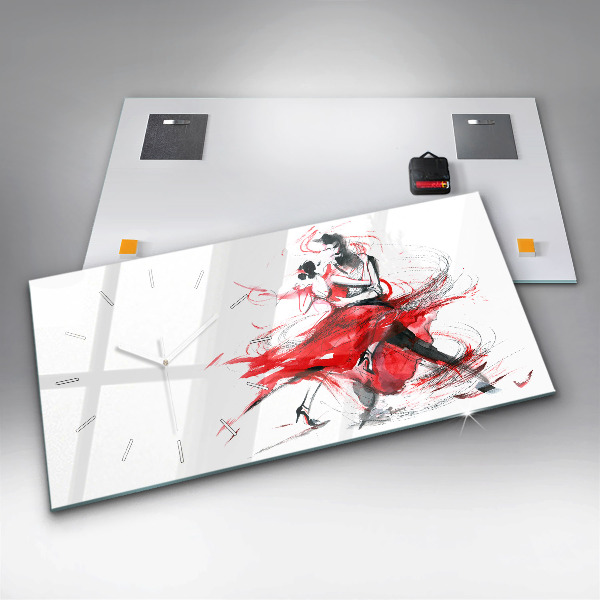 Horizontální hodiny na skle Tančící pár