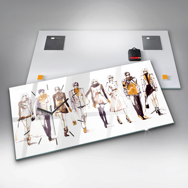 Horizontální hodiny na skle Žena a muž