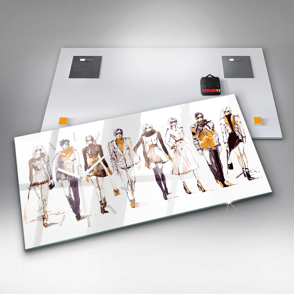 Horizontální hodiny na skle Žena a muž