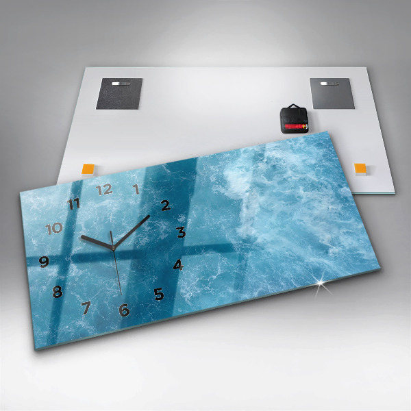 Horizontální hodiny na skle Mořská voda