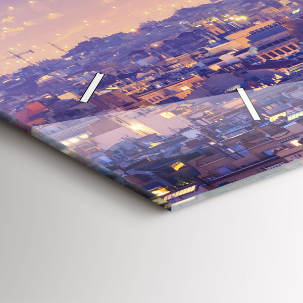 Horizontální hodiny na skle Pohled na Barcelonu