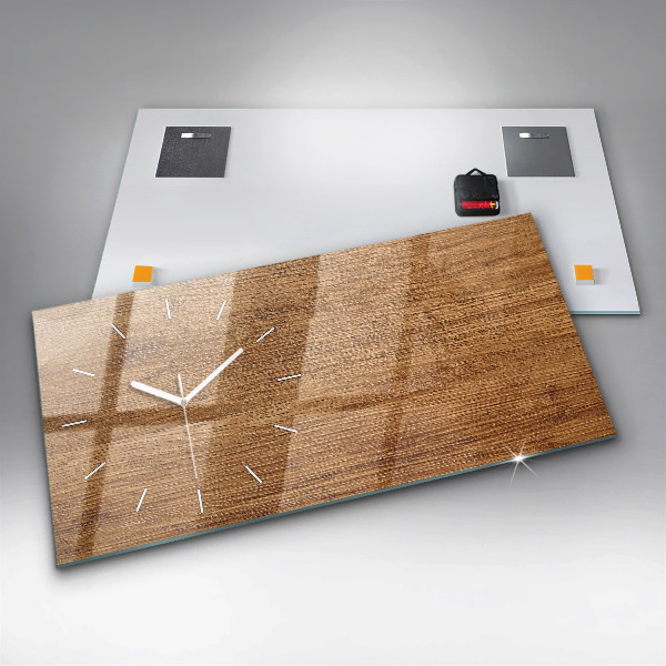 Horizontální hodiny na skle Světlé dřevo