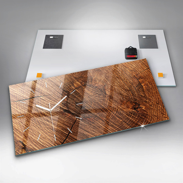 Horizontální hodiny na skle Dekorativní dřevo