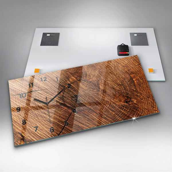 Horizontální hodiny na skle Dekorativní dřevo