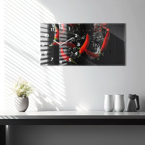 Horizontální hodiny na skle Papriky ve vodě
