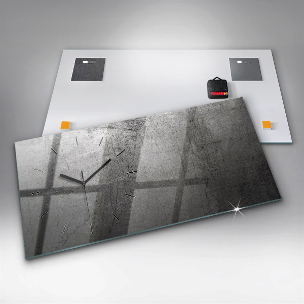 Horizontální hodiny na skle Kovová zeď