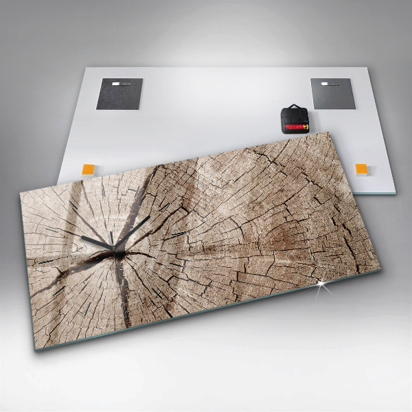 Horizontální hodiny na skle Kmen starého dřeva