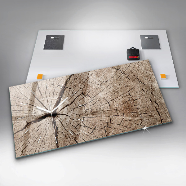 Horizontální hodiny na skle Kmen starého dřeva