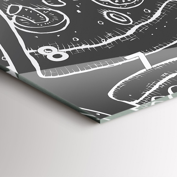 Horizontální skleněné hodiny na stěnu Malovaná pizza