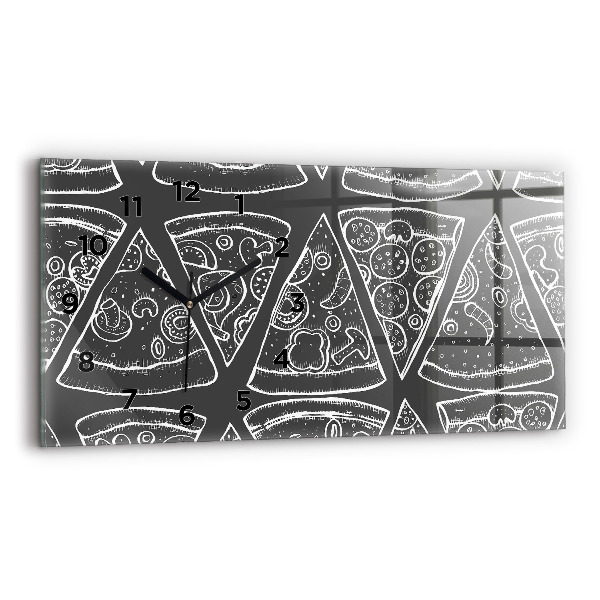 Horizontální skleněné hodiny na stěnu Malovaná pizza