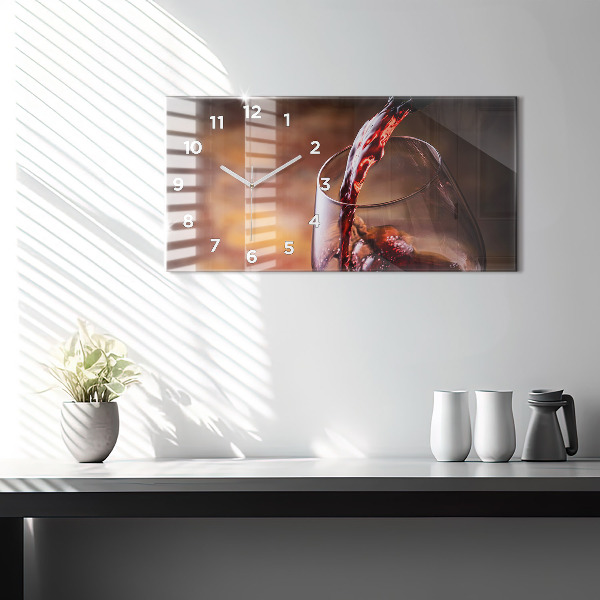 Horizontální skleněné hodiny na stěnu Sklenice na víno