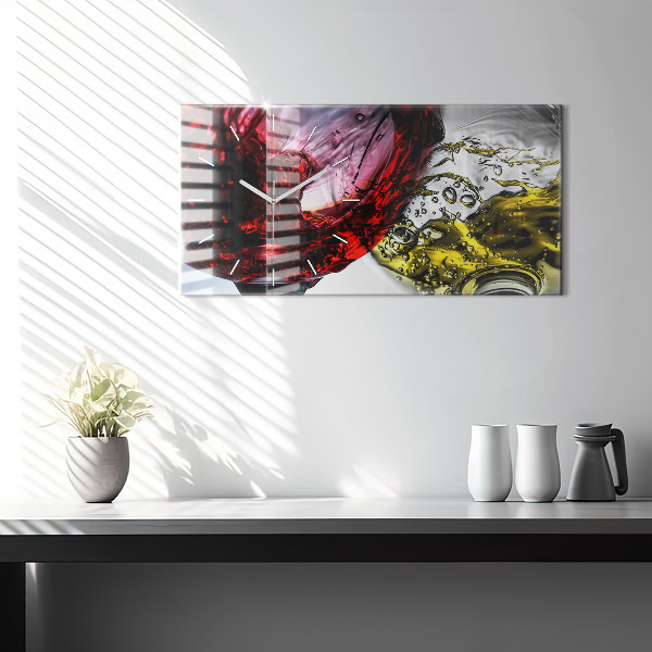 Horizontální skleněné hodiny na stěnu Sklenice na víno