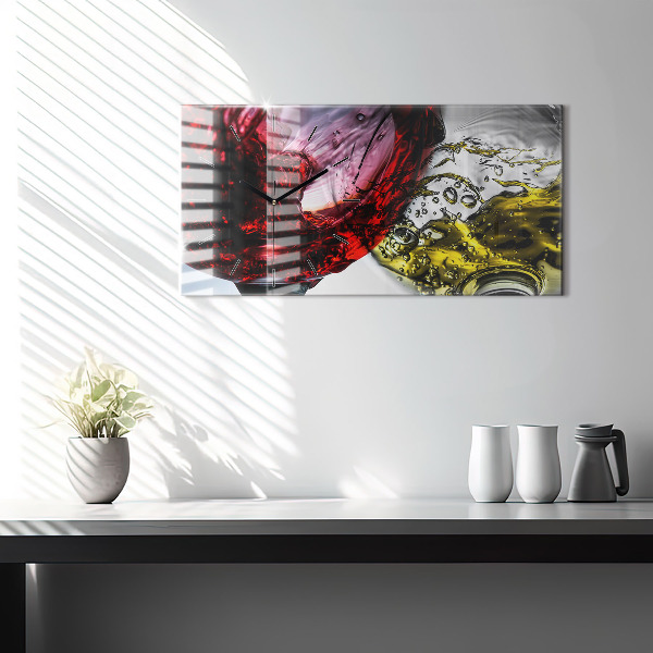 Horizontální skleněné hodiny na stěnu Sklenice na víno