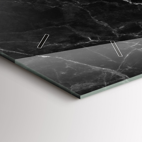 Horizontální skleněné hodiny na stěnu Tmavý mramor