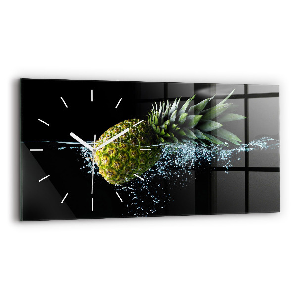 Horizontální skleněné hodiny na stěnu Ananas
