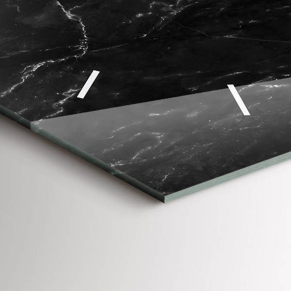 Horizontální skleněné hodiny na stěnu Černý mramor