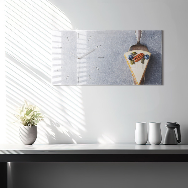 Horizontální skleněné hodiny na stěnu Kousek dortu