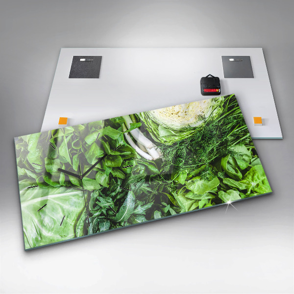 Horizontální skleněné hodiny na stěnu Zelená zelenina