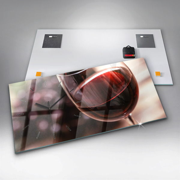 Horizontální skleněné hodiny na stěnu Sklenice červeného vína