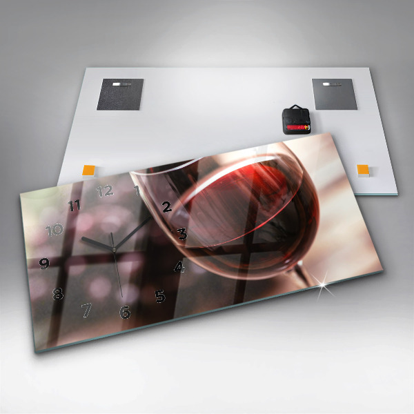 Horizontální skleněné hodiny na stěnu Sklenice červeného vína