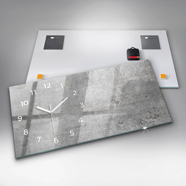 Horizontální skleněné hodiny na stěnu Surová zeď