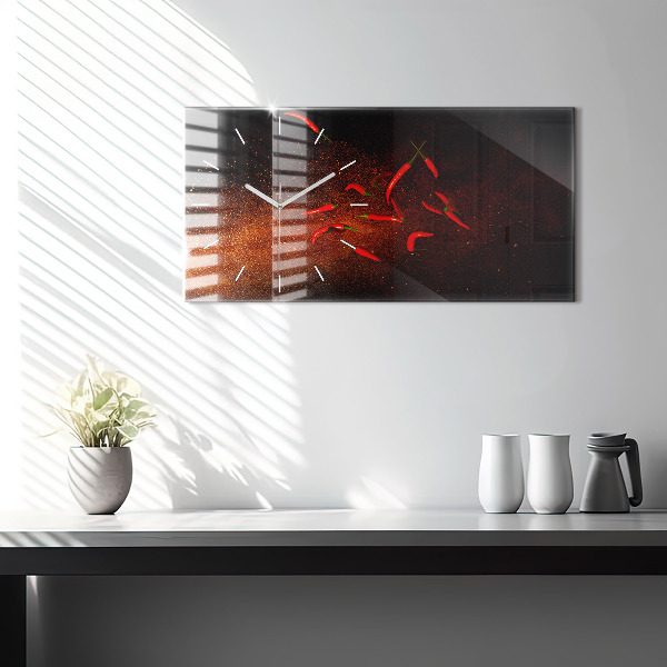 Horizontální skleněné hodiny na stěnu Chilli papričky