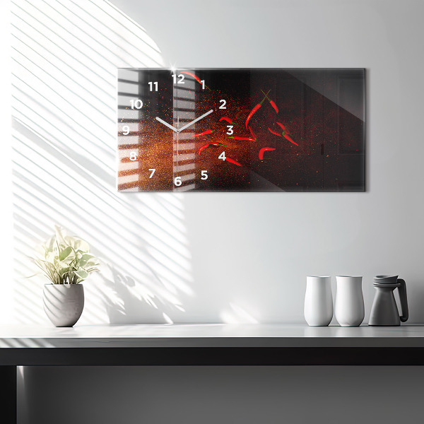 Horizontální skleněné hodiny na stěnu Chilli papričky