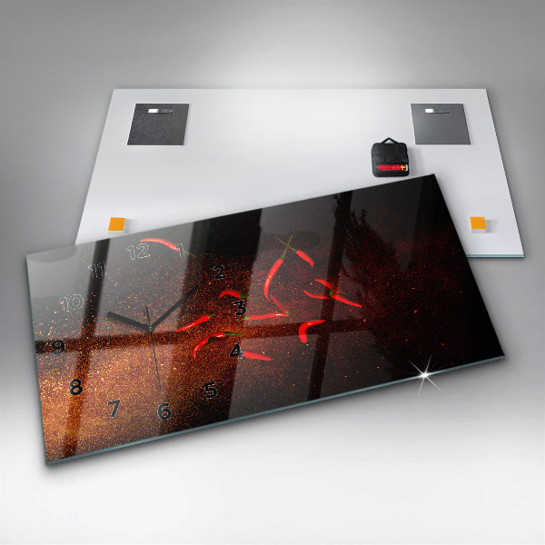 Horizontální skleněné hodiny na stěnu Chilli papričky