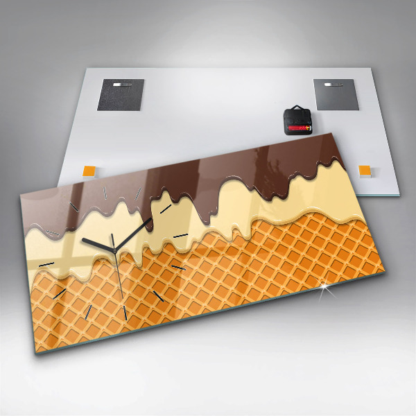 Horizontální skleněné hodiny na stěnu Oplatky a zmrzlina