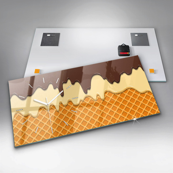 Horizontální skleněné hodiny na stěnu Oplatky a zmrzlina