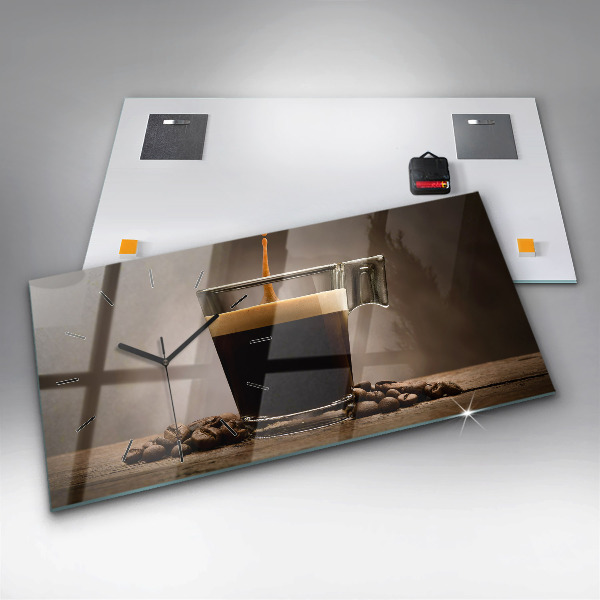 Horizontální skleněné hodiny na stěnu Hrnek s kávou