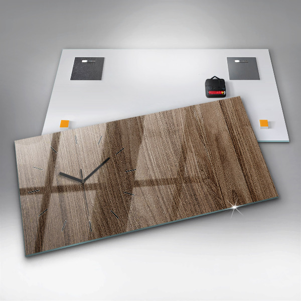 Horizontální skleněné hodiny na stěnu Tmavé dřevo