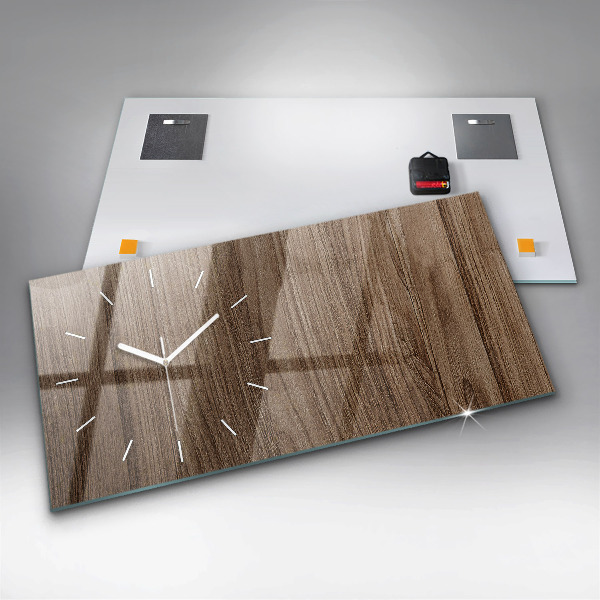 Horizontální skleněné hodiny na stěnu Tmavé dřevo