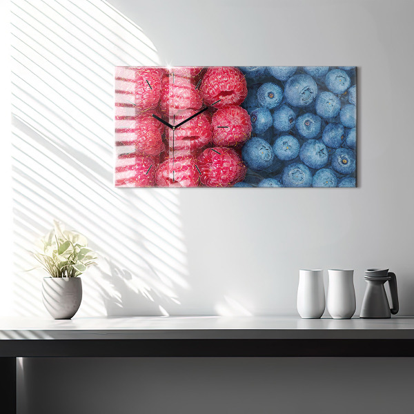 Horizontální skleněné hodiny na stěnu Borůvky a maliny