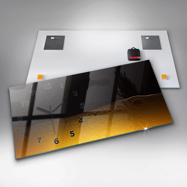 Horizontální skleněné hodiny na stěnu Pomerančový džus