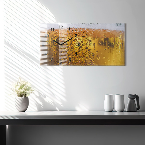 Horizontální skleněné hodiny na stěnu Pivní hrnek