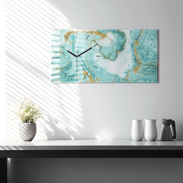 Horizontální skleněné hodiny na stěnu Mramorová textura