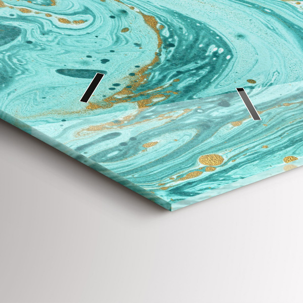 Horizontální skleněné hodiny na stěnu Mramorová textura