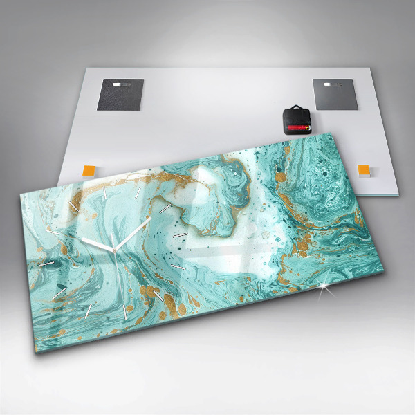 Horizontální skleněné hodiny na stěnu Mramorová textura