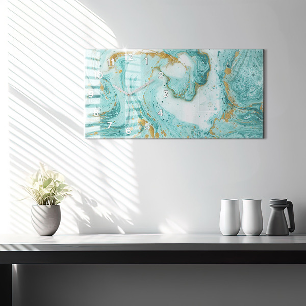 Horizontální skleněné hodiny na stěnu Mramorová textura