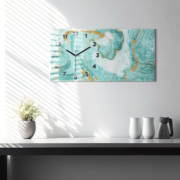 Horizontální skleněné hodiny na stěnu Mramorová textura
