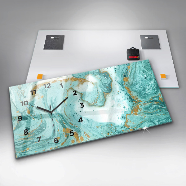 Horizontální skleněné hodiny na stěnu Mramorová textura