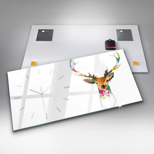 Horizontální hodiny na skle Barevná hlava jelena