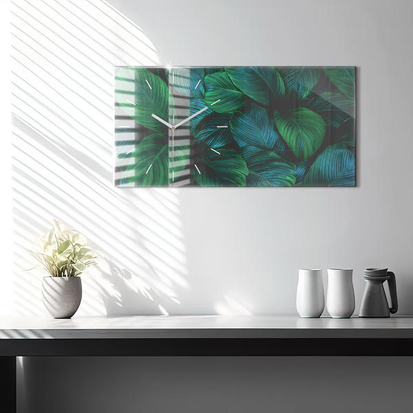 Horizontální skleněné hodiny na stěnu Příroda listy