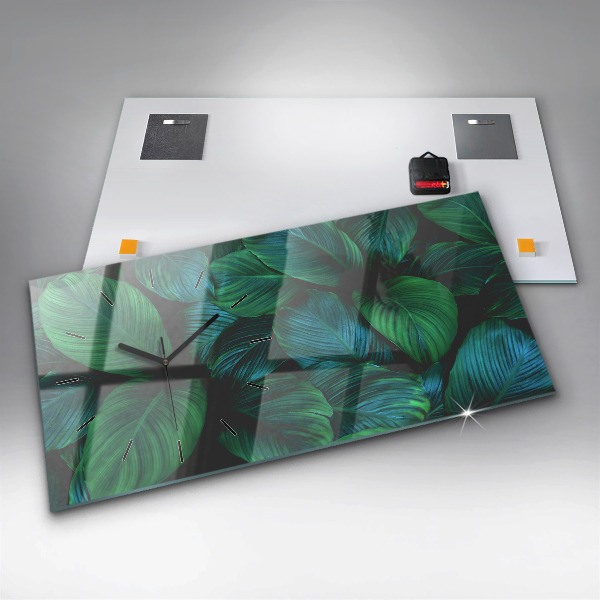 Horizontální skleněné hodiny na stěnu Příroda listy