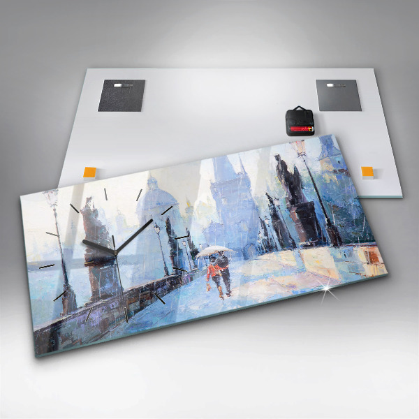 Horizontální skleněné hodiny na stěnu Olejové umění