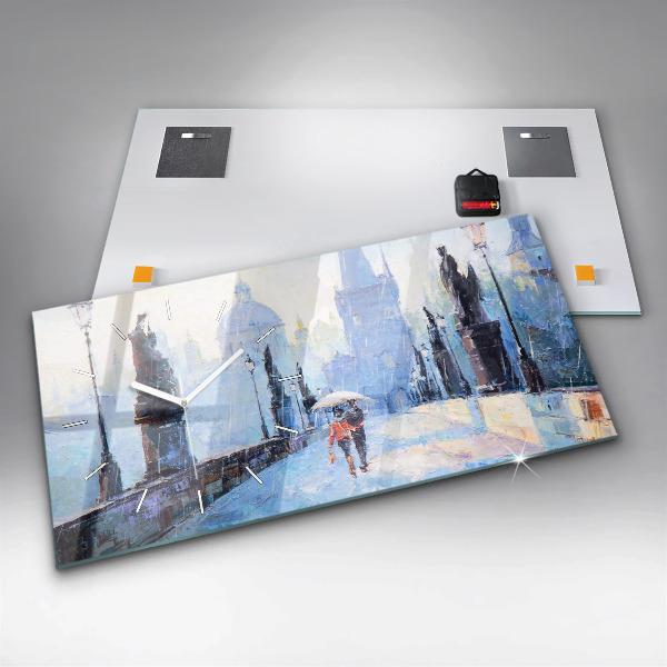 Horizontální skleněné hodiny na stěnu Olejové umění