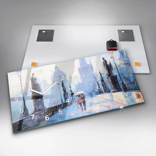 Horizontální skleněné hodiny na stěnu Olejové umění