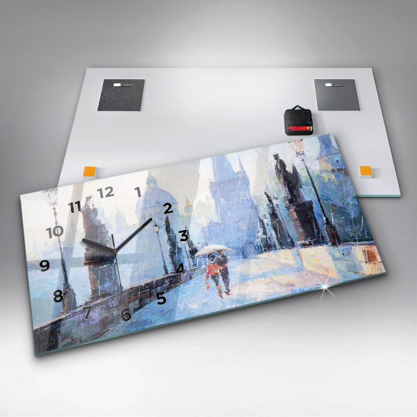 Horizontální skleněné hodiny na stěnu Olejové umění